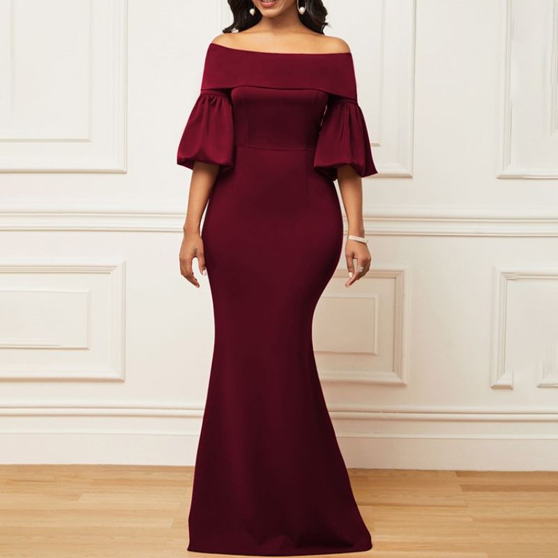 Μισό Μανίκι Στο Πάτωμα-Μήκος Off Shoulder Mermaid Fall Maxi Φόρεμα