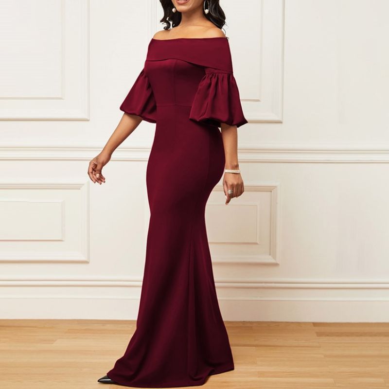 Μισό Μανίκι Στο Πάτωμα-Μήκος Off Shoulder Mermaid Fall Maxi Φόρεμα