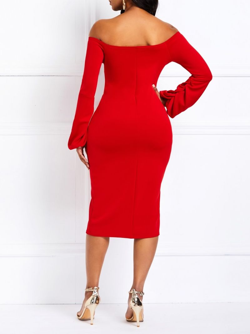 Bodycon Off Shoulder Μακρυμάνικο Party Red Dress