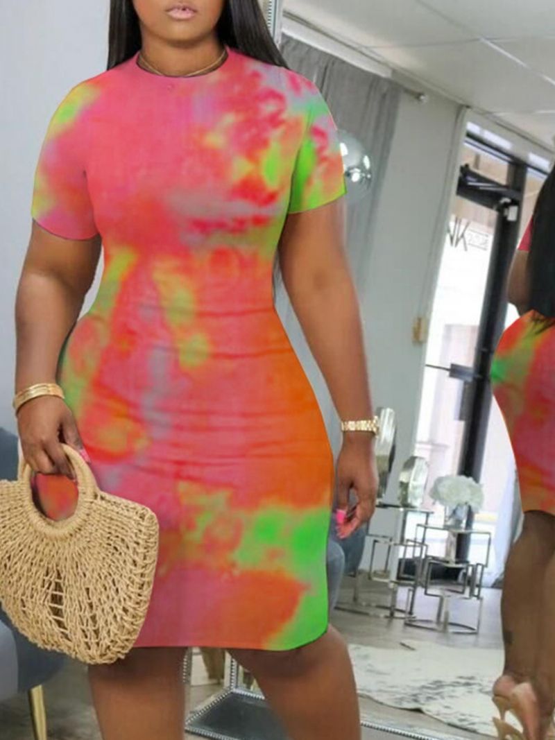 Φόρεμα Bodycon Με Κοντό Μανίκι Tie-Dye Μέχρι Το Γόνατο