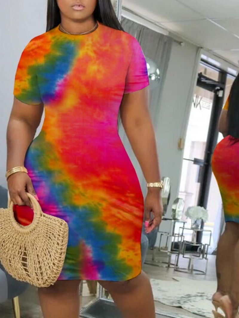 Φόρεμα Bodycon Με Κοντό Μανίκι Tie-Dye Μέχρι Το Γόνατο