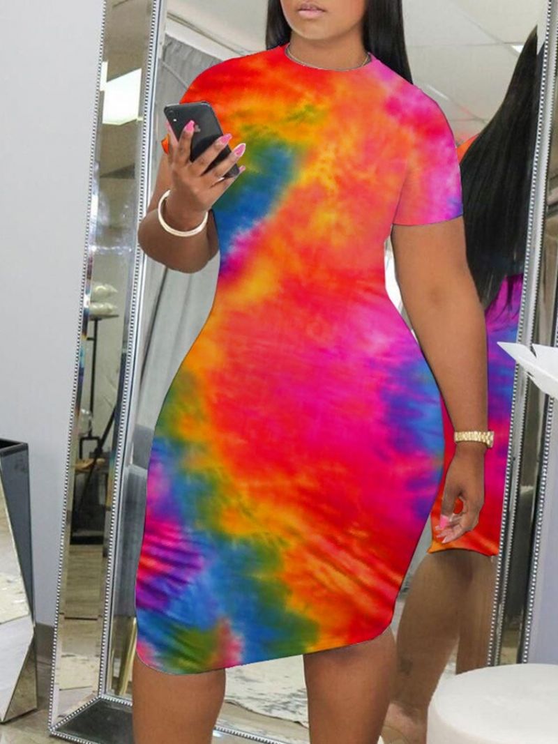 Φόρεμα Bodycon Με Κοντό Μανίκι Tie-Dye Μέχρι Το Γόνατο