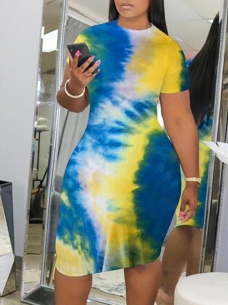 Φόρεμα Bodycon Με Κοντό Μανίκι Tie-Dye Μέχρι Το Γόνατο