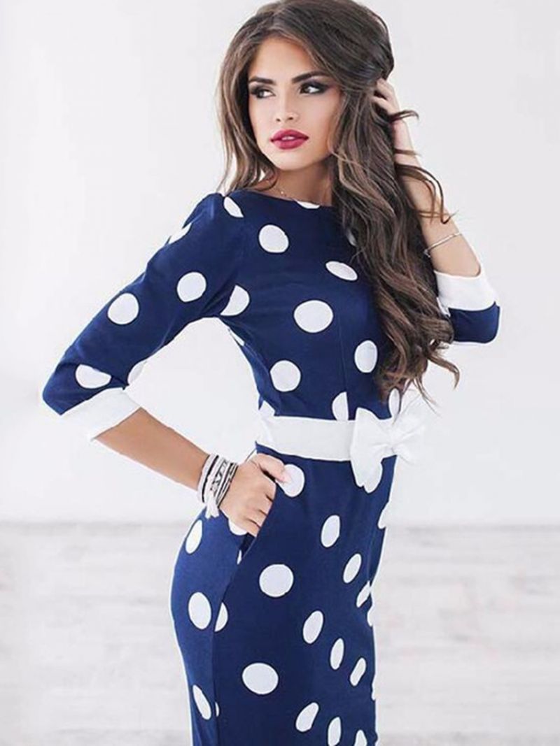 Φόρεμα Bowknot Bodycon Πουά Μέχρι Το Γόνατο