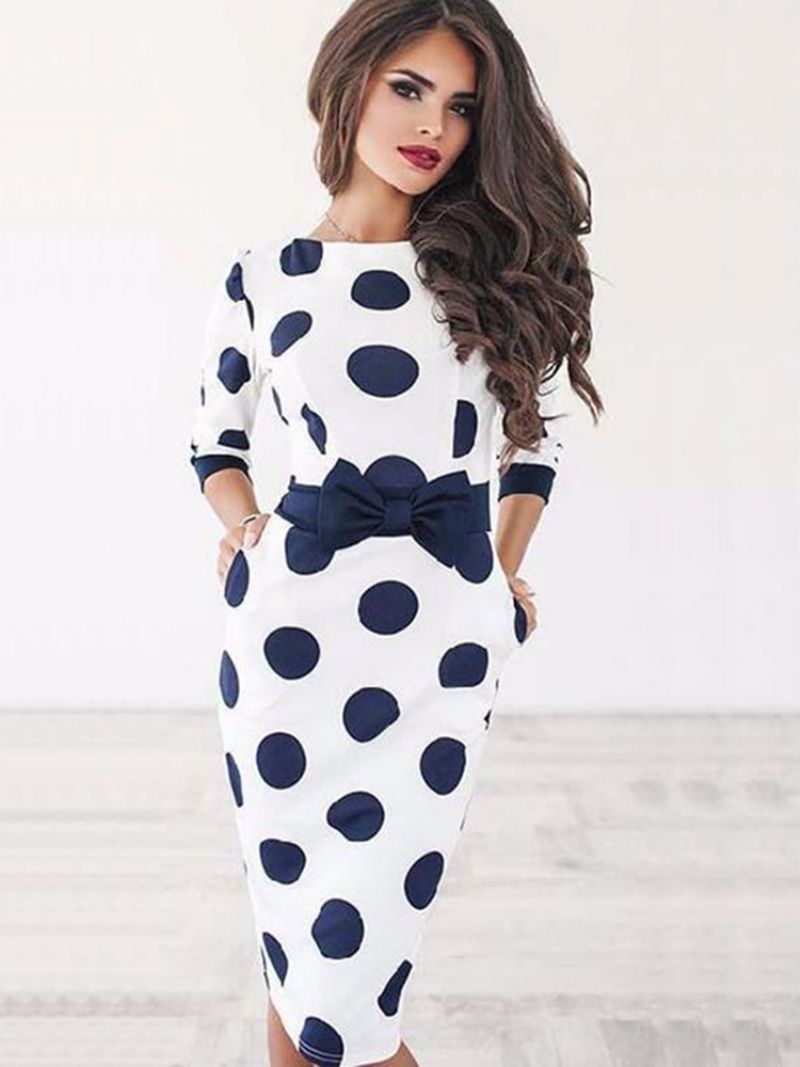 Φόρεμα Bowknot Bodycon Πουά Μέχρι Το Γόνατο