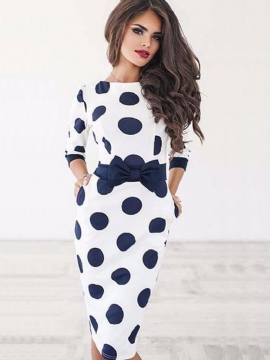 Φόρεμα Bowknot Bodycon Πουά Μέχρι Το Γόνατο