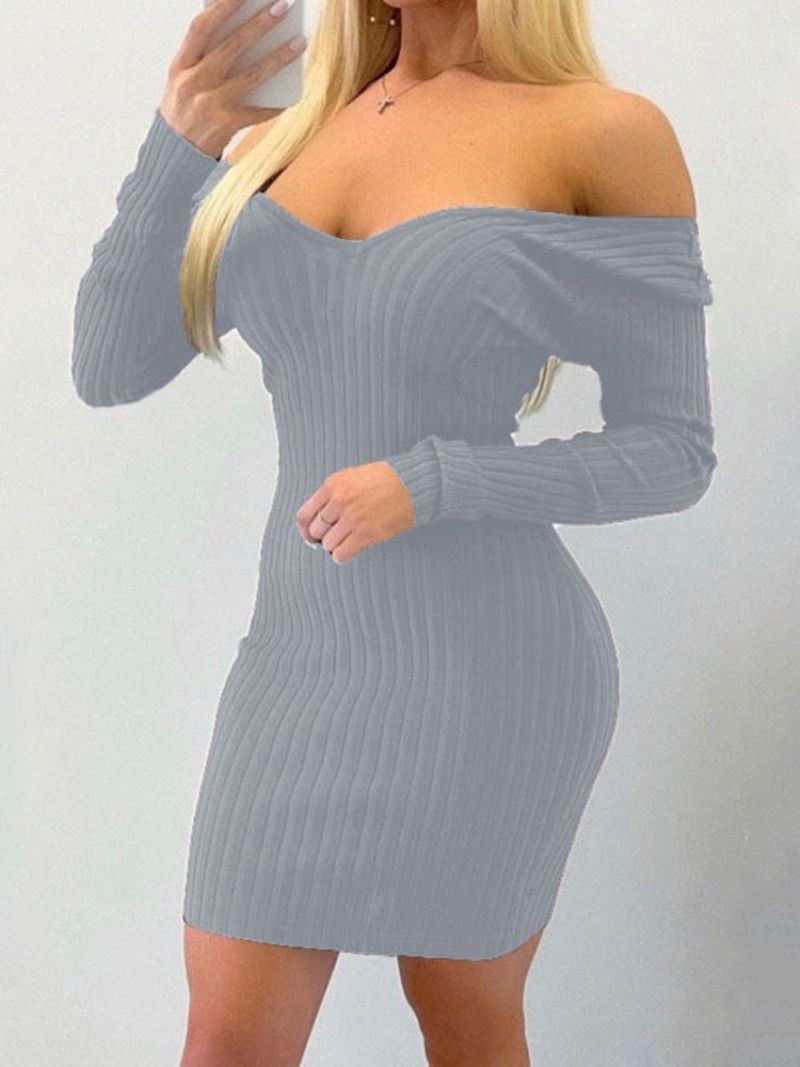 Φθινοπωρινό Μονόχρωμο Μακρυμάνικο Bodycon Πάνω Από Το Γόνατο