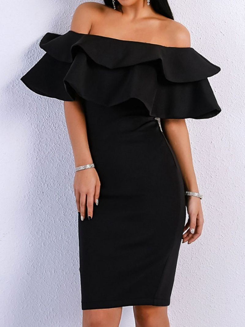 Μικρό Μαύρο Φόρεμα Off Shoulder Bodycon Μαύρο Λευκό Φόρεμα Νυφικό Καλεσμένο