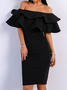 Μικρό Μαύρο Φόρεμα Off Shoulder Bodycon Μαύρο Λευκό Φόρεμα Νυφικό Καλεσμένο