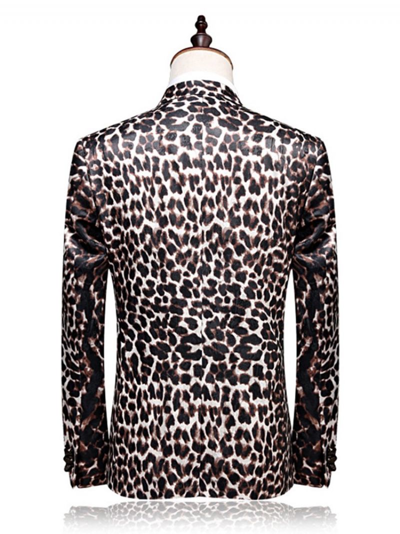 Ανδρικά Κοστούμια Blazer Με Leopard Print Patchwork Slim Fit