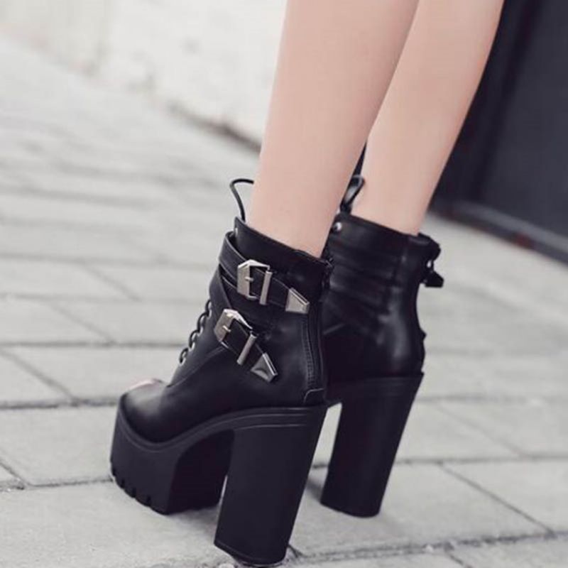 Γυναικεία Μποτάκια Με Φερμουάρ Pu Chunky Heel Peep Toe