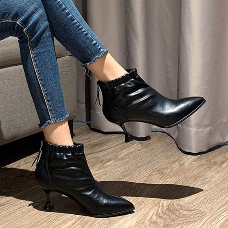 Μόδα Μπότες Pu Με Μονόχρωμο Τακούνι Stiletto