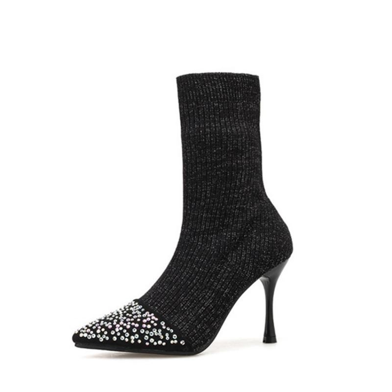 Rhinestone Slip-On Stiletto Heel Γυναικεία Μποτάκια