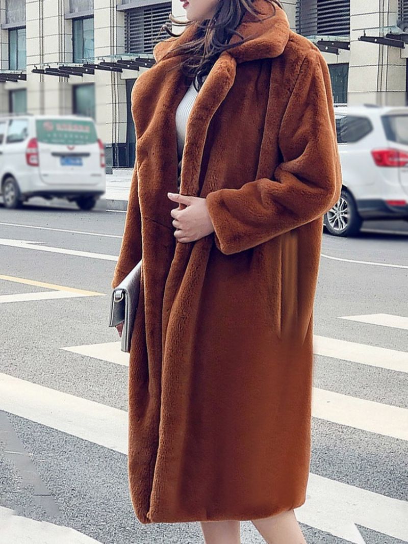 Απλό Μακρύ Πέτο Πετό Ίσιο Πανωφόρι Από Faux Fur