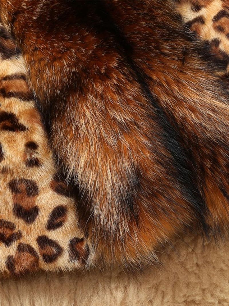 Λεπτό Παλτό Από Ψεύτικη Γούνα Leopard Patchwork