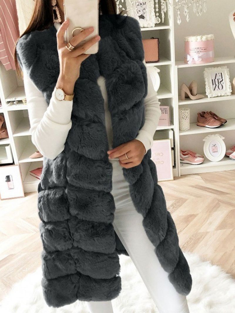 Μακρύ Απλό Κανονικό Πανωφόρι Winter Slim Faux Fur