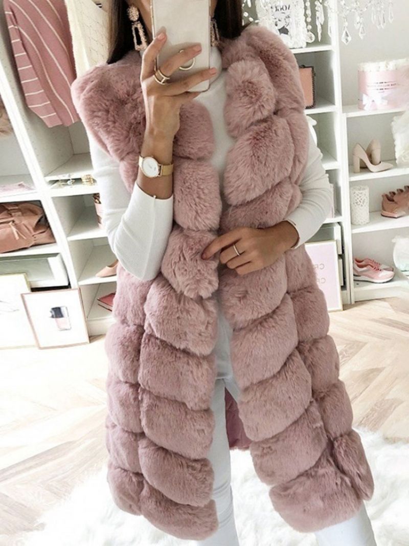 Μακρύ Απλό Κανονικό Πανωφόρι Winter Slim Faux Fur