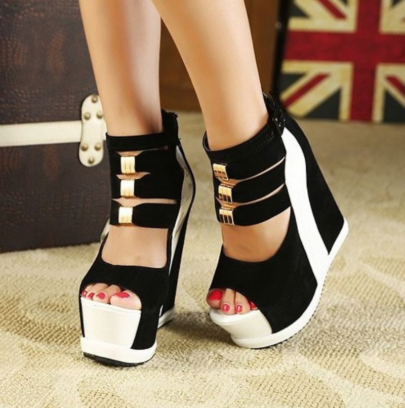 Γυναικεία Σανδάλια Peep Toe Wedge Heel Buckle Platform