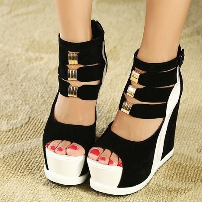 Γυναικεία Σανδάλια Peep Toe Wedge Heel Buckle Platform