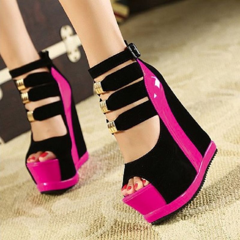 Γυναικεία Σανδάλια Peep Toe Wedge Heel Buckle Platform