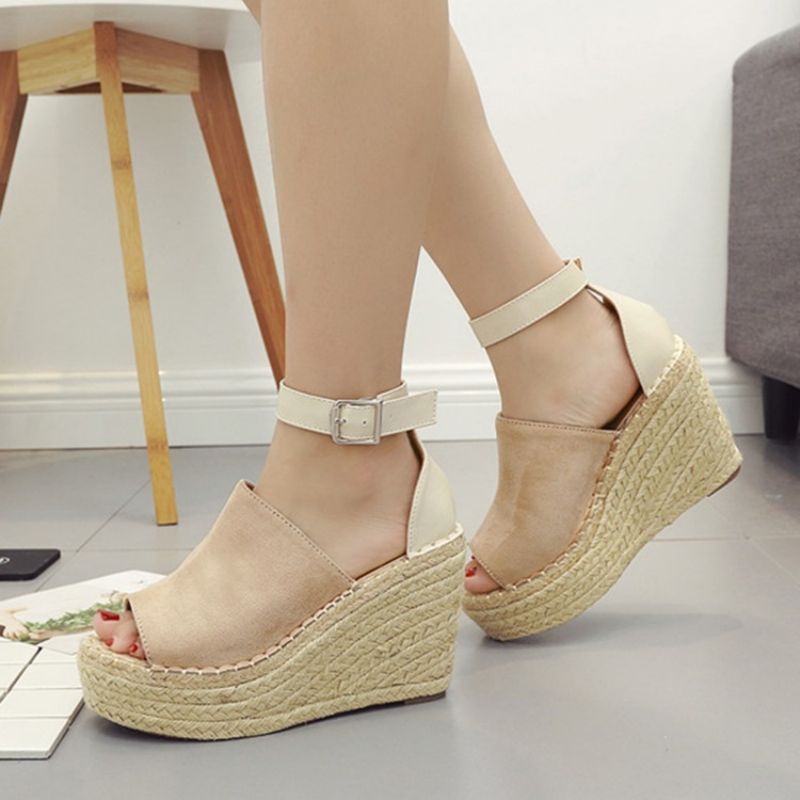 Πόρπη Peep Toe Platform Espadrille Wedge Σανδάλια