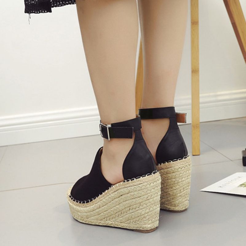 Πόρπη Peep Toe Platform Espadrille Wedge Σανδάλια