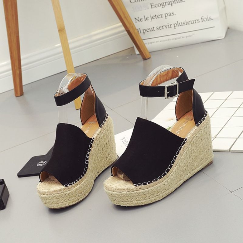 Πόρπη Peep Toe Platform Espadrille Wedge Σανδάλια