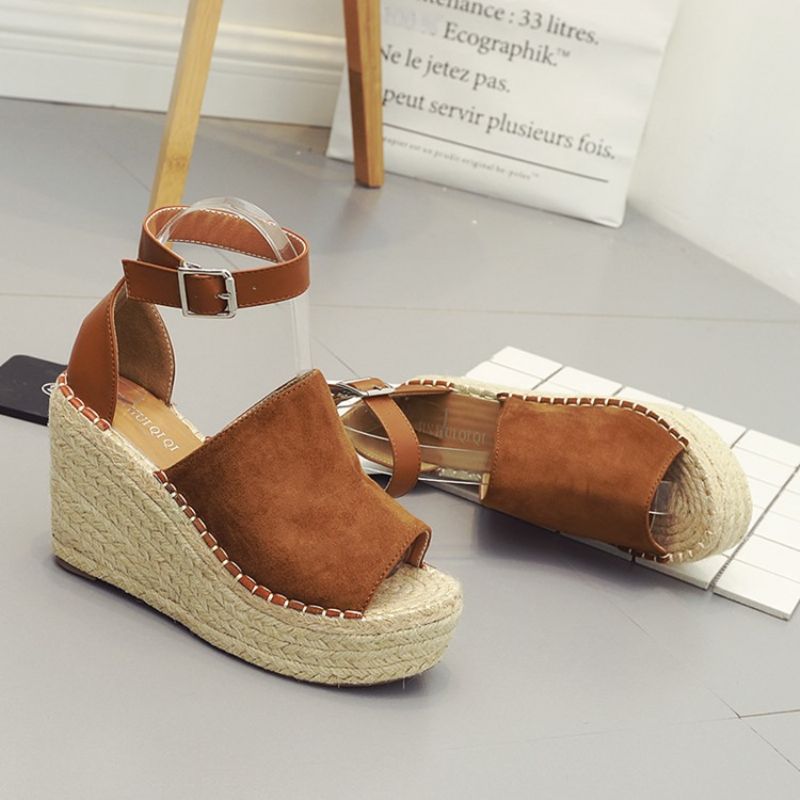 Πόρπη Peep Toe Platform Espadrille Wedge Σανδάλια