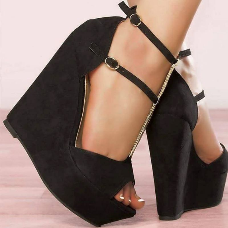 Σανδάλια Hasp Peep Toe Plain Wedge