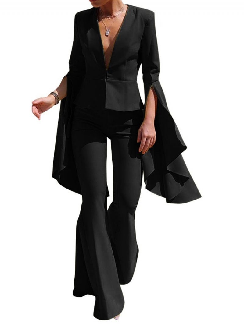 Απλό Office Lady Lady V-Neck Bellbottoms Two Piece