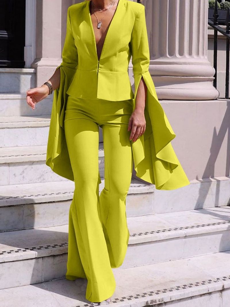 Απλό Office Lady Lady V-Neck Bellbottoms Two Piece