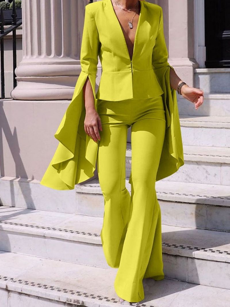 Απλό Office Lady Lady V-Neck Bellbottoms Two Piece