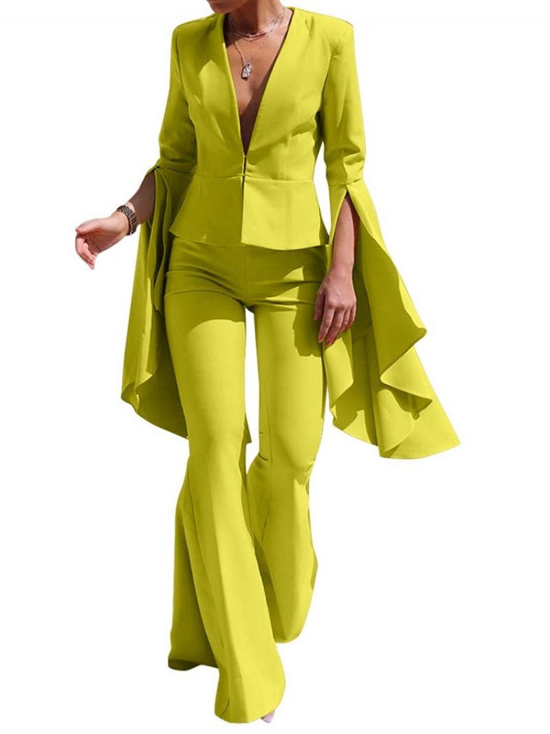 Απλό Office Lady Lady V-Neck Bellbottoms Two Piece