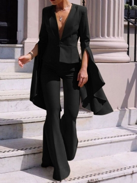 Απλό Office Lady Lady V-Neck Bellbottoms Two Piece