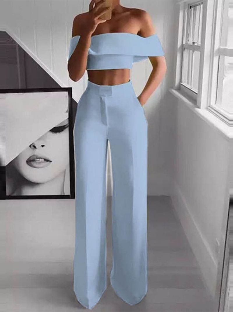 Απλό Σέξι Παντελόνι Πουλόβερ Off Shoulder Σετ Δύο Τεμαχίων Σετ Γυναικείο Παντελόνι