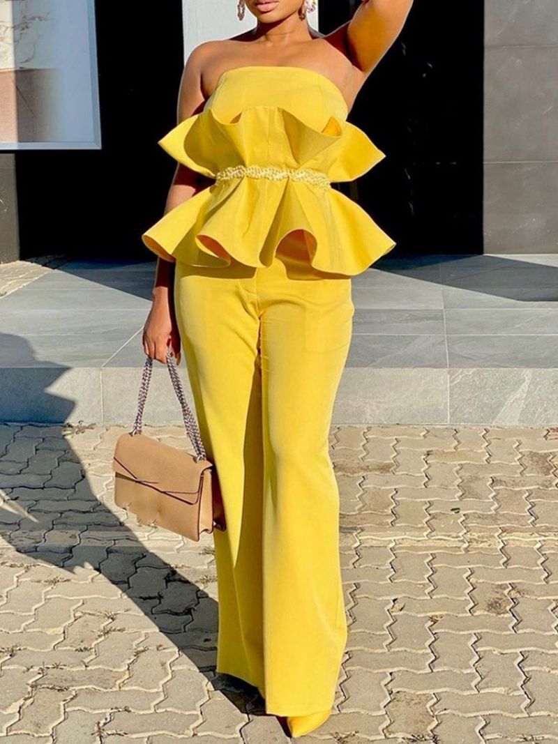 Fashion Falbala Plain Off Shoulder Two Piece Σετ