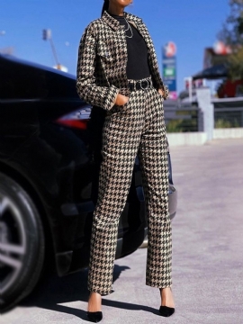 Fashion Houndstooth Pocket Ίσιο Πέτο Σετ Δύο Τεμαχίων