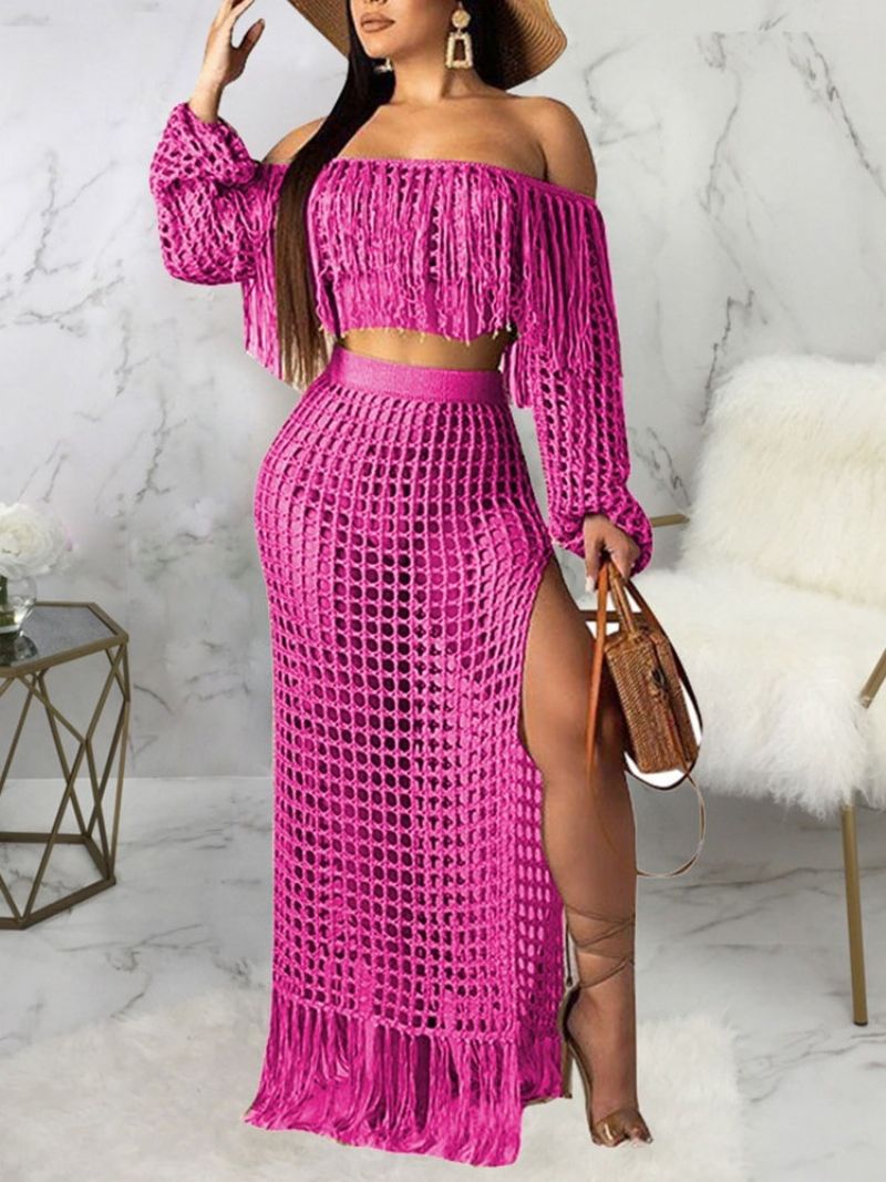 Fashion Plain Tassel Off Shoulder Γυναικείο Bodycon Σετ Δύο Τεμαχίων