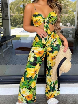 Fashion Print Floral Φαρδιά Πόδια Σετ Παντελονιών Δύο Τεμαχίων