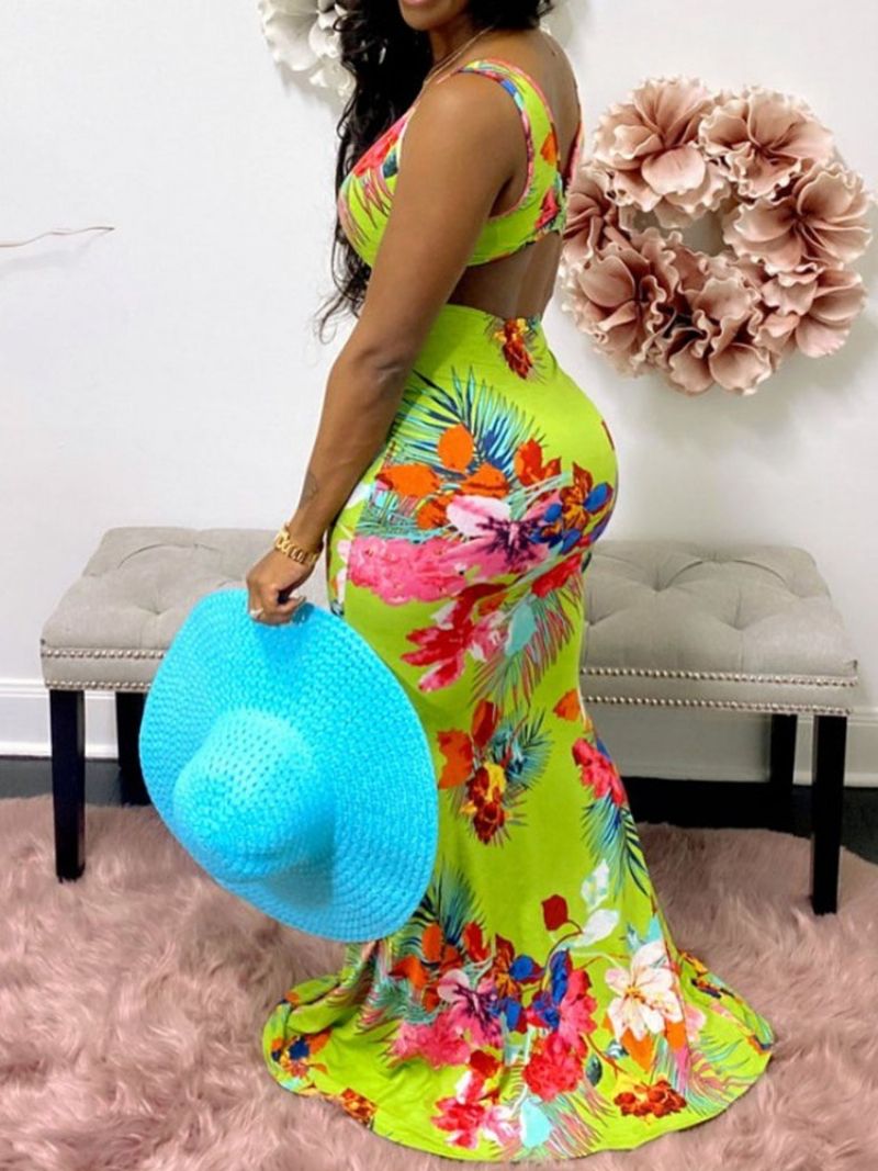 Floral Fashion Γιλέκο Bodycon Two Piece Σετ Φόρεμα Σετ