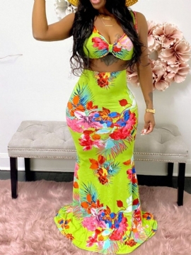 Floral Fashion Γιλέκο Bodycon Two Piece Σετ Φόρεμα Σετ