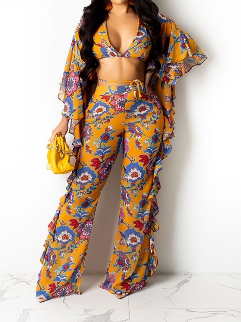 Floral Fashion Pants Two Piece Sets Σετ Παντελόνι