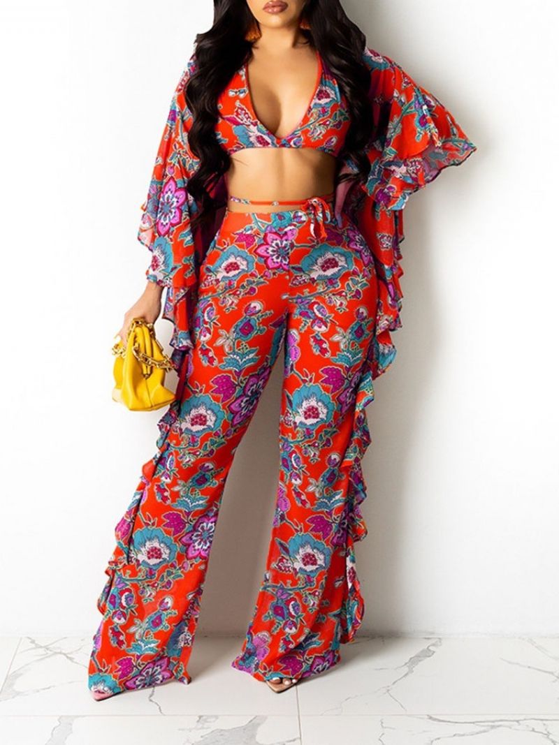 Floral Fashion Pants Two Piece Sets Σετ Παντελόνι