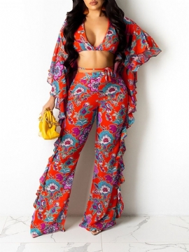 Floral Fashion Pants Two Piece Sets Σετ Παντελόνι