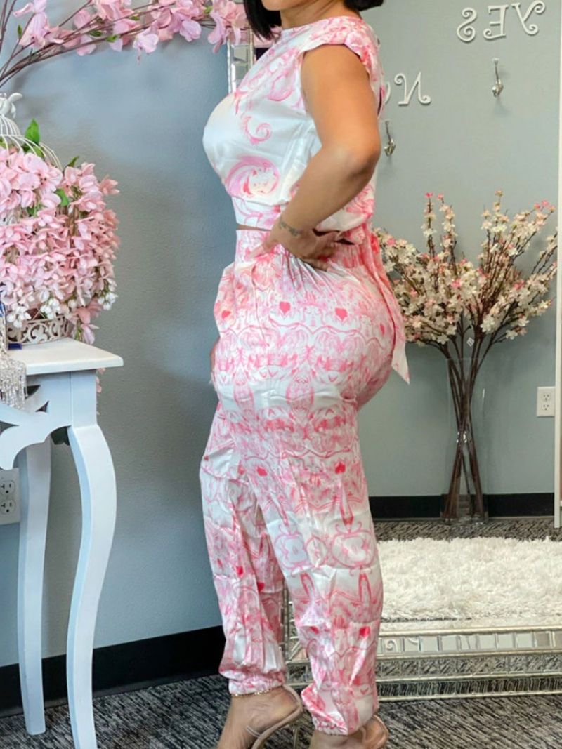 Floral Γραφείο Lady Print Two Piece Σετ Γυναικείο Παντελόνι Σετ