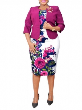 Floral Print Office Lady Bodycon Σετ Δύο Τεμαχίων