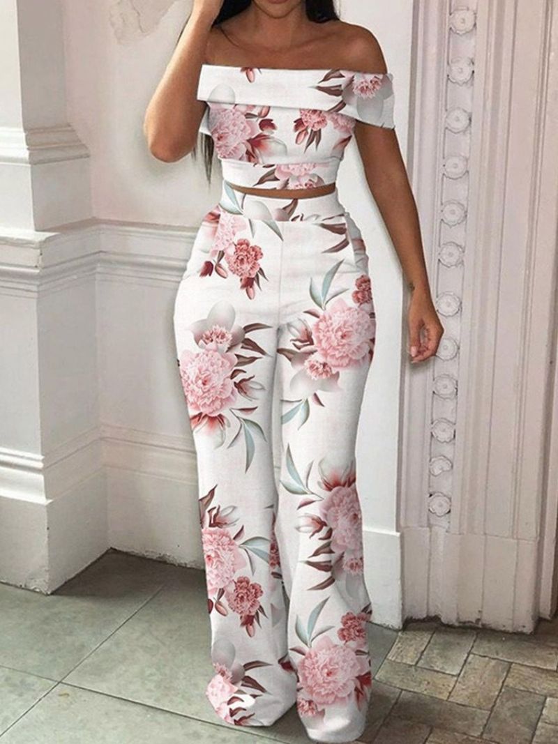 Μόδα Floral Πουκάμισο Πουλόβερ Off Shoulder Σετ Δύο Τεμαχίων