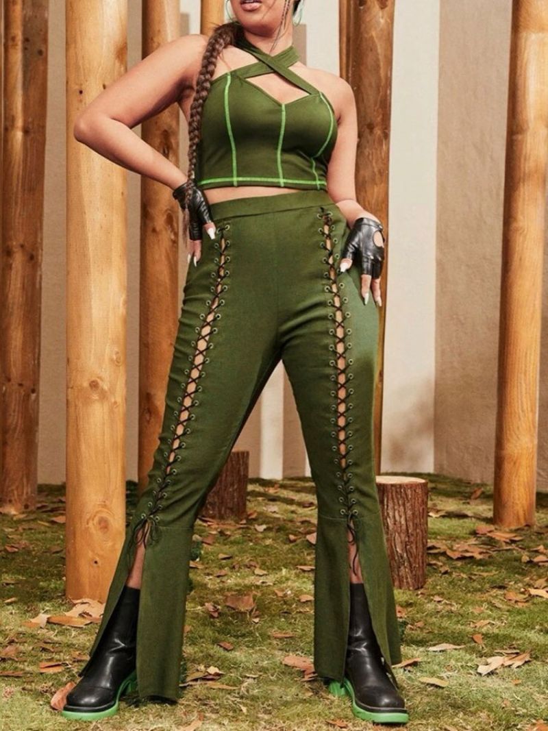 Παντελόνι Fashion Lace-Up Πουλόβερ Bellbottoms Two Piece Σετ