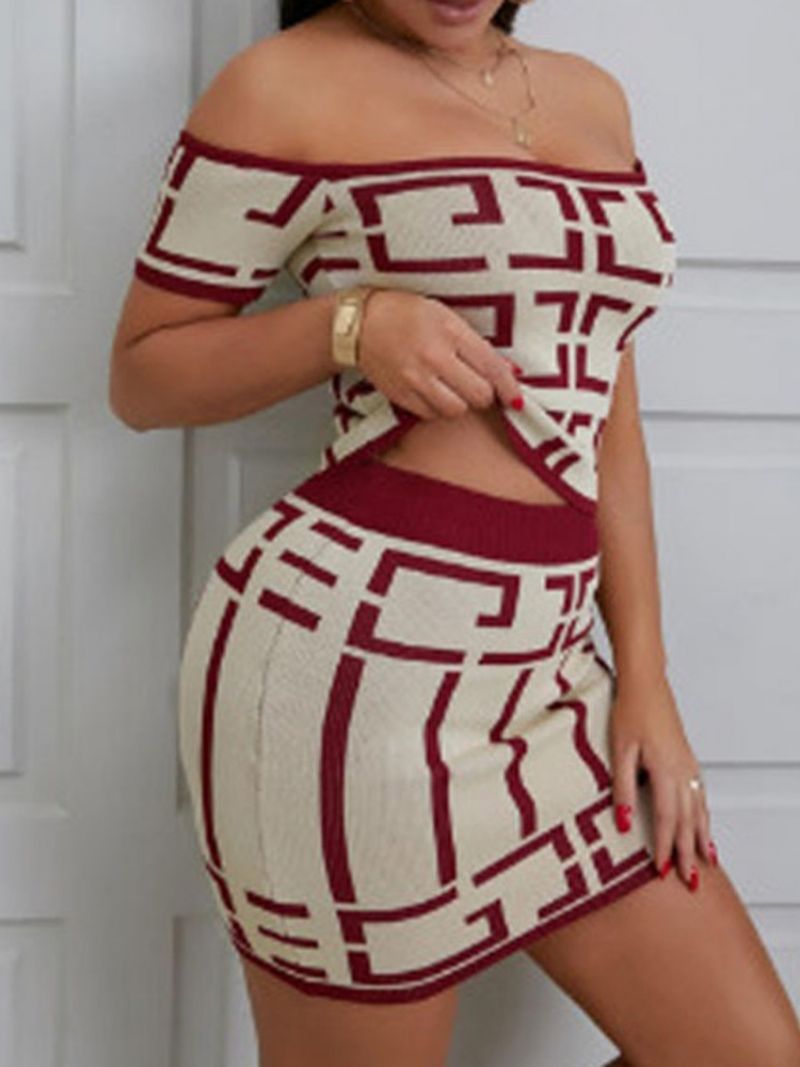 Patchwork Fashion Μπλοκ χρώματος Bodycon Off Shoulder Γυναικεία Σετ Δύο Τεμαχίων Σετ Φούστας