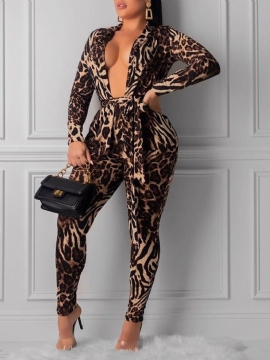 Πουκάμισο Leopard Fashion Pencil Παντελόνι Two Piece Sets Σετ Γυναικείο Παντελόνι